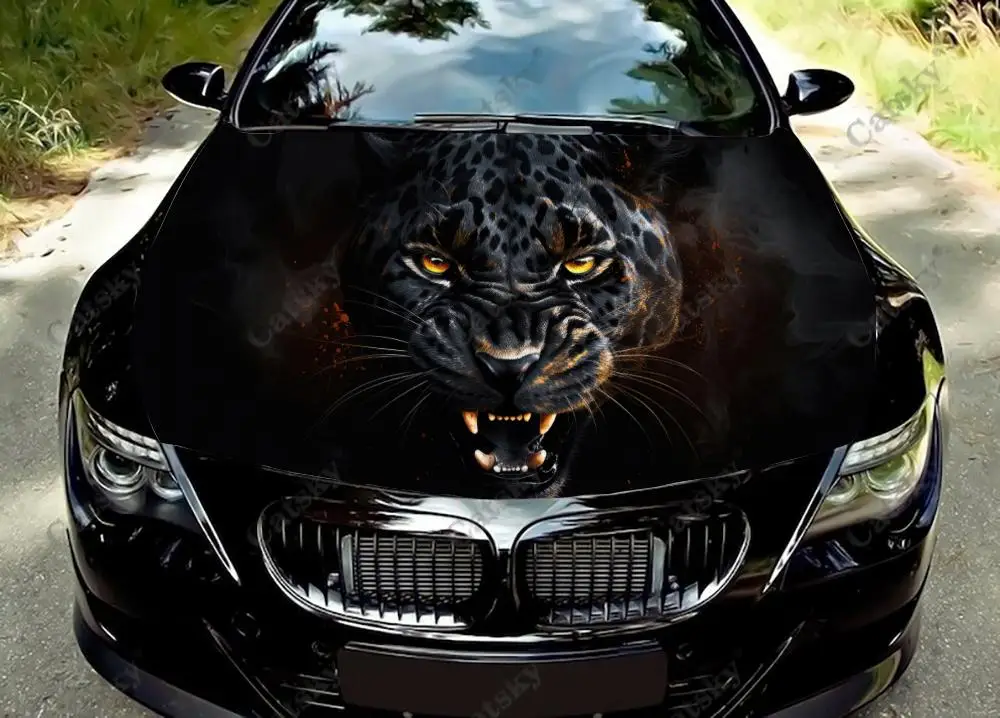 Angry and Growls Panther Car Hood Vinyl Stickers Wrap Vinyl Film Engine Cover Decals Sticker Universal Car Hood Protective Film