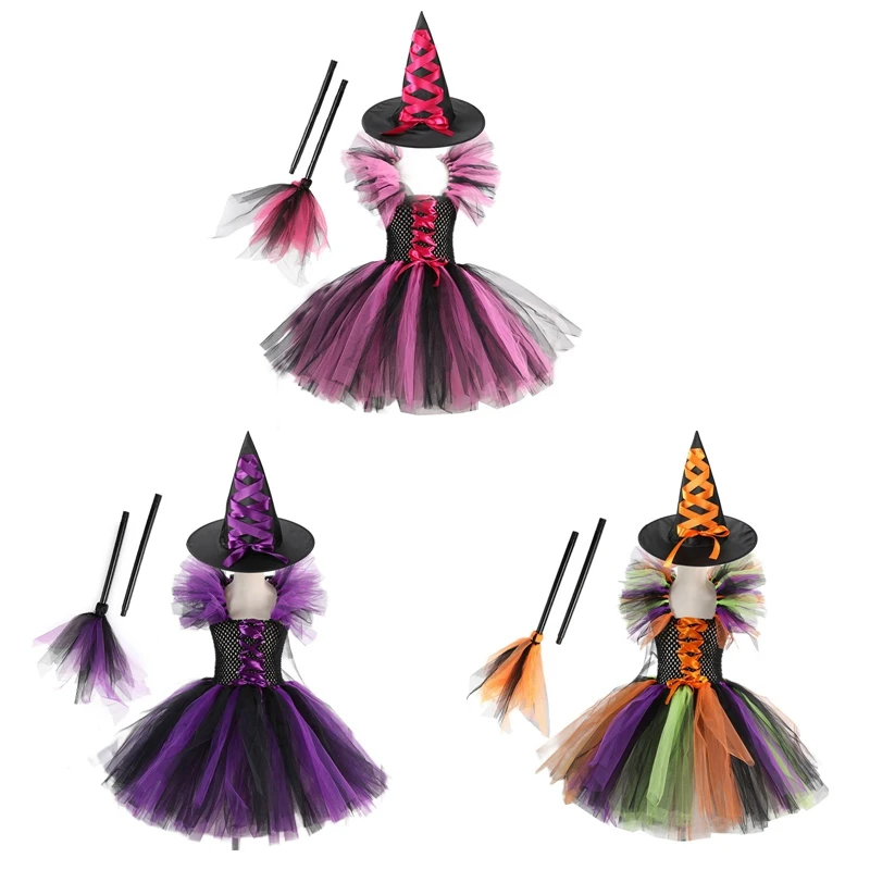 

Meninas Halloween Witch Tutu Broomstick Saree Masquerade Cos Dress Queue Performance Tutu Halloween Props