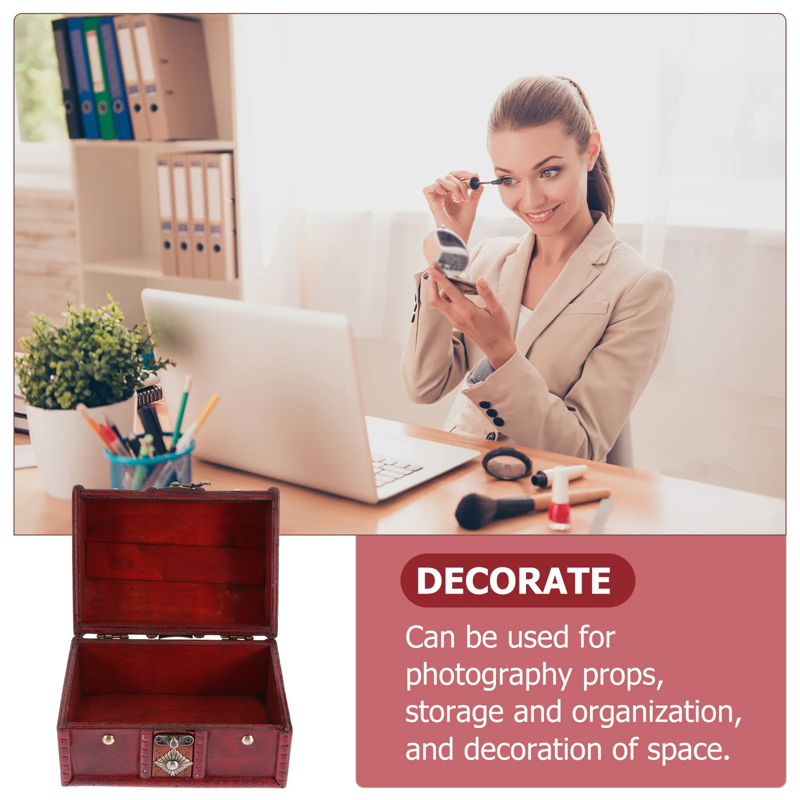 

1pcs Wooden Storage Box Vintage Style Large Capacity Smooth Surface Durable For Jewelry Photos Coins Crafts Organizer Case