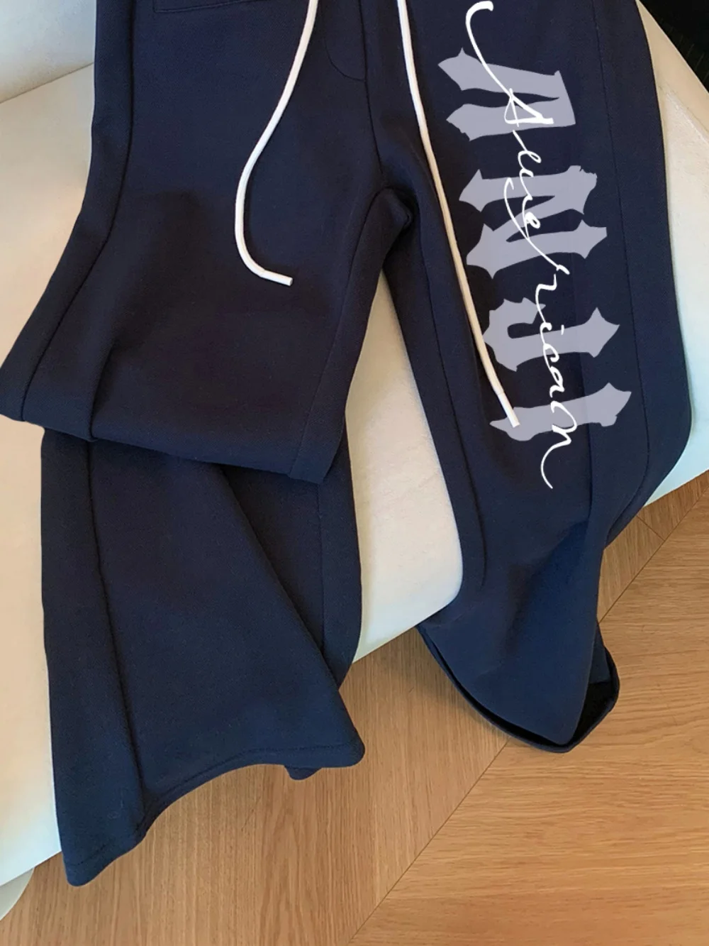 العلامة التجارية العصرية السراويل اللون بلو الخصر Dstring فضفاض واسعة الساق الجينز للرجال والنساء ربيع الخريف Faion التخسيس #5