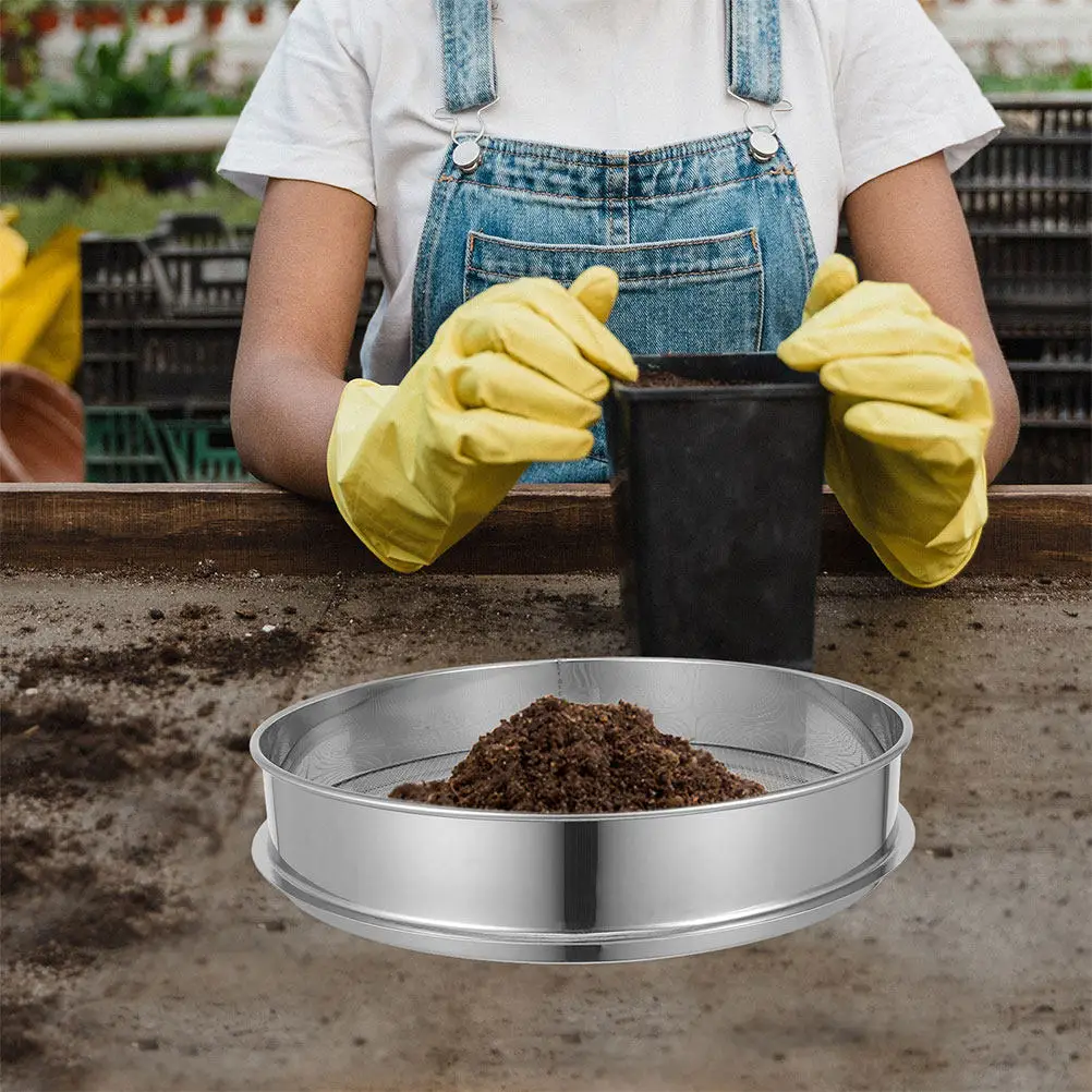 

Stainless Steel Mesh Sieve Round Soil Sifter Garden Sand Compost Strainer Durable Reliable Easy Clean Gardening Tool