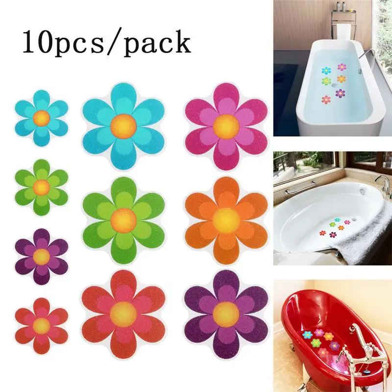 

10pcs Anti Slip Bathtub Stickers Colorful Flower Self-Adhesive Non Slip Bathtub Mat Bathtub Anti Slip Stickers Bath Tub Bathroom