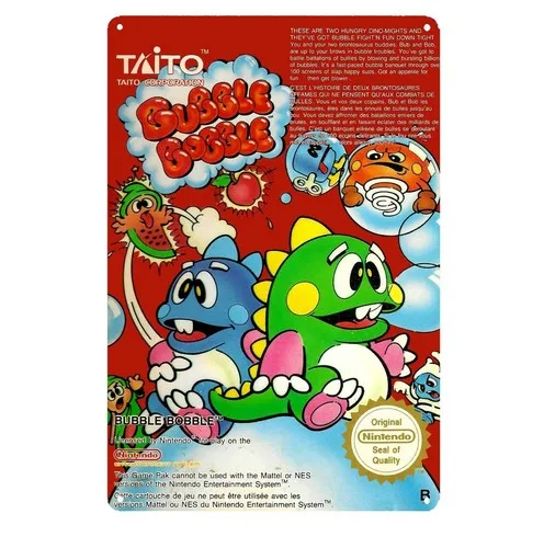 Póster Metálico Retro del Videojuego Bubble Bobble Nes - Letrero de Metal
