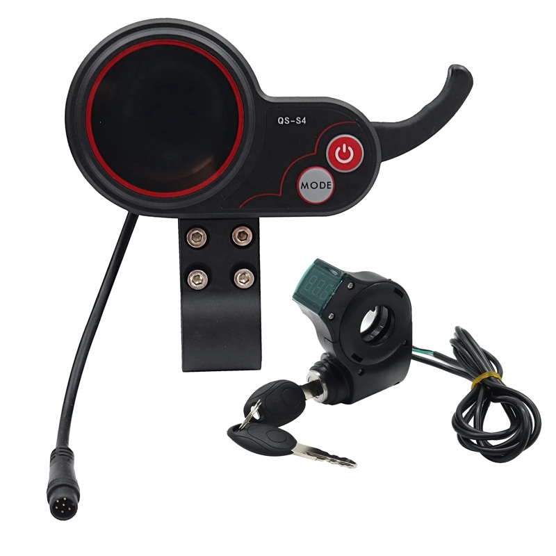 QS-S4 36V-60V Thumb Throttle LCD Display+Lgnition Lock Key Long Cable for Zero 8 9 10 8X 10X Electric Scooter 6PIN