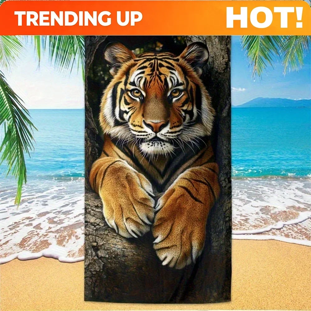 Custom 3D Tiger Face Printed Beach Towel Polyester Soft Quick Dry Large Bath Towel Summer Swimming Pool Surfing Blanket