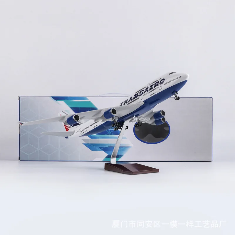 

1/150 Airplane Model Toy Russia Transaero B747 collectible aircraft with Landing Gear Wheels Light(Touch or Sound Control)