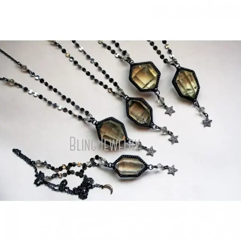 10pcs Goth Women\'s Arcane Citrine Crystal Star Necklace Set Y2K Emo Gothic Witchcraft Vampire Statement Jewelry Accessory