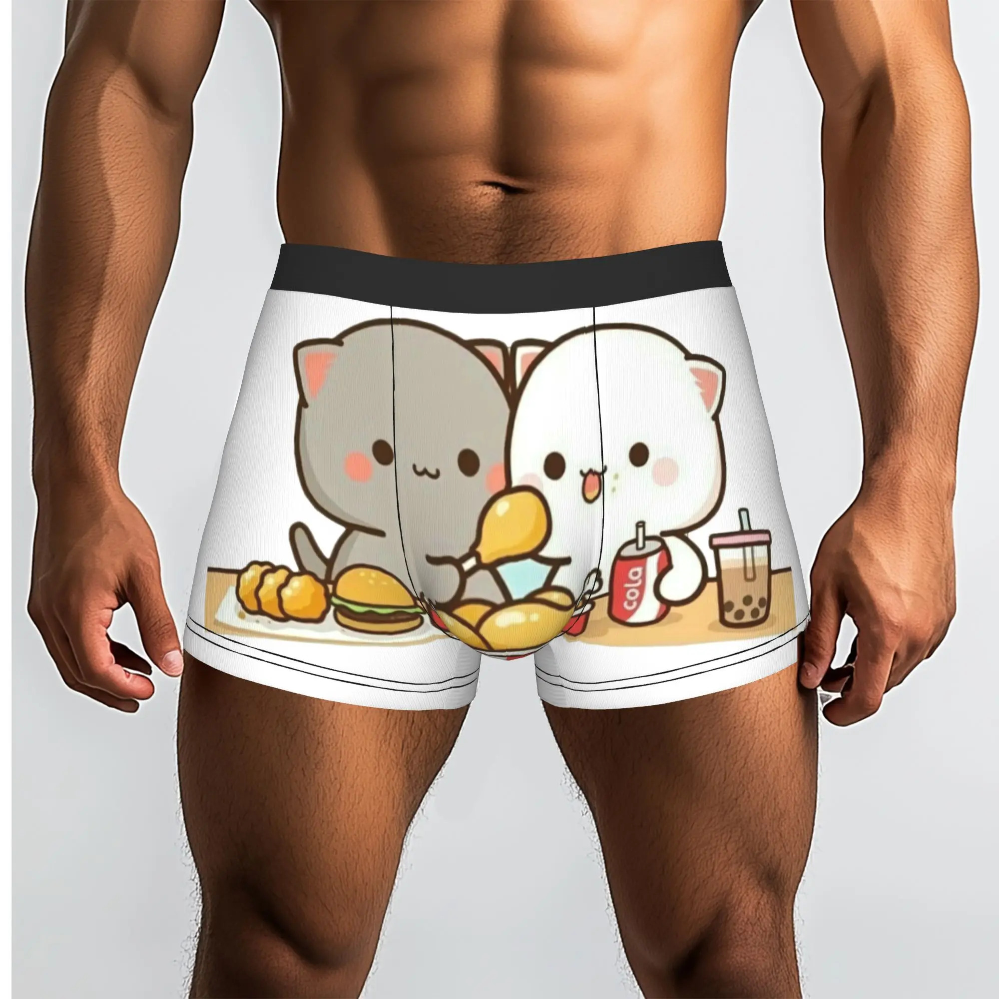 Custom Peach And Goma Mochi Cat Underwear Men Breathable  Boxer Briefs Shorts Panties Soft Underpants For Homme