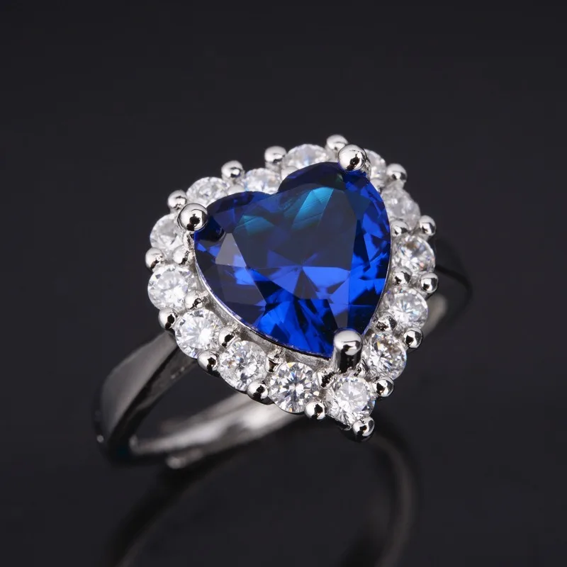 High-quality Luxury Heart-shaped Imitation Sapphire Open Rings for Women Elegant Shiny Zircon Rings Wedding Engagement Jewelry