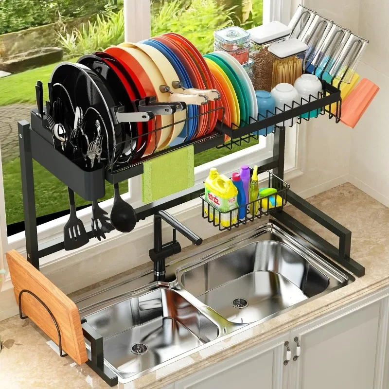 

2024 Over The Sink Dish Drying Rack (Adjustable Height/Length) Snap-On Design 2 Tier Large Dish Drainer Kitchen Organization
