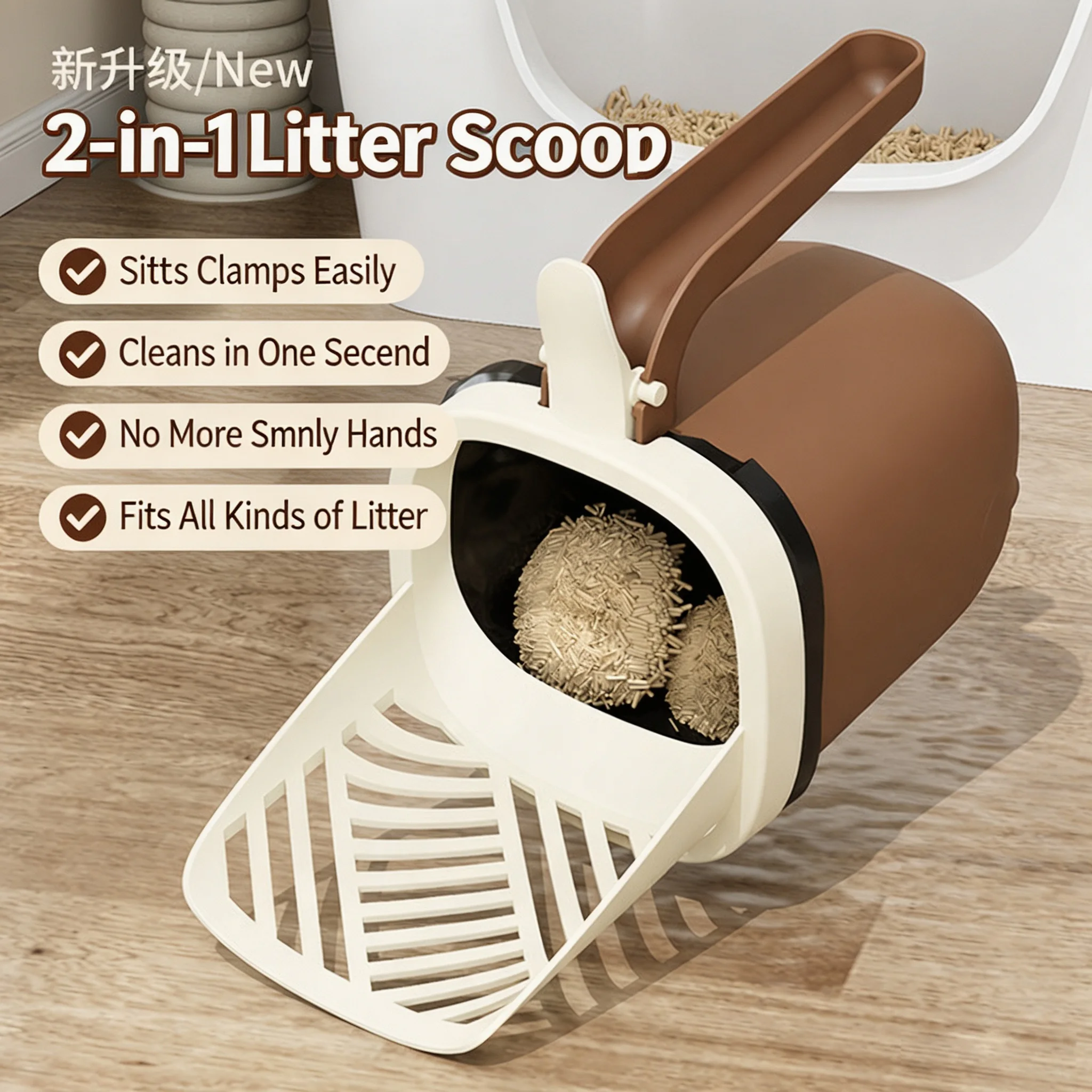 Creative Cat Litter Scoop Storage Bucket with Built-in Trash Bag Dispenser Pet Cleaning Tool for Cat Owners