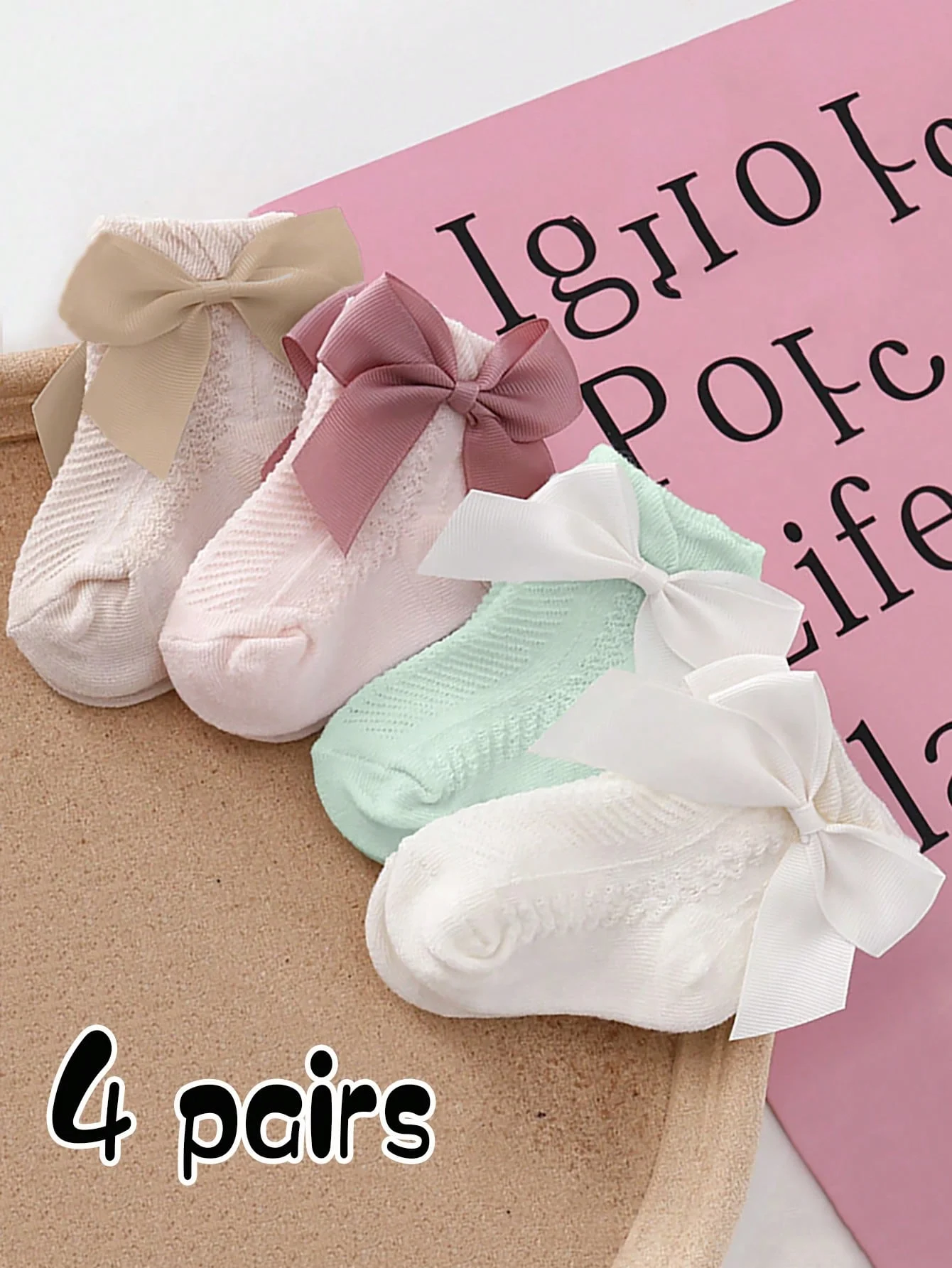 

4 Pairs of Baby Girl Bow Knot Mesh Short Socks Cotton Material Spring Summer Daily Socks For Infants Toddler First Birthday Gift