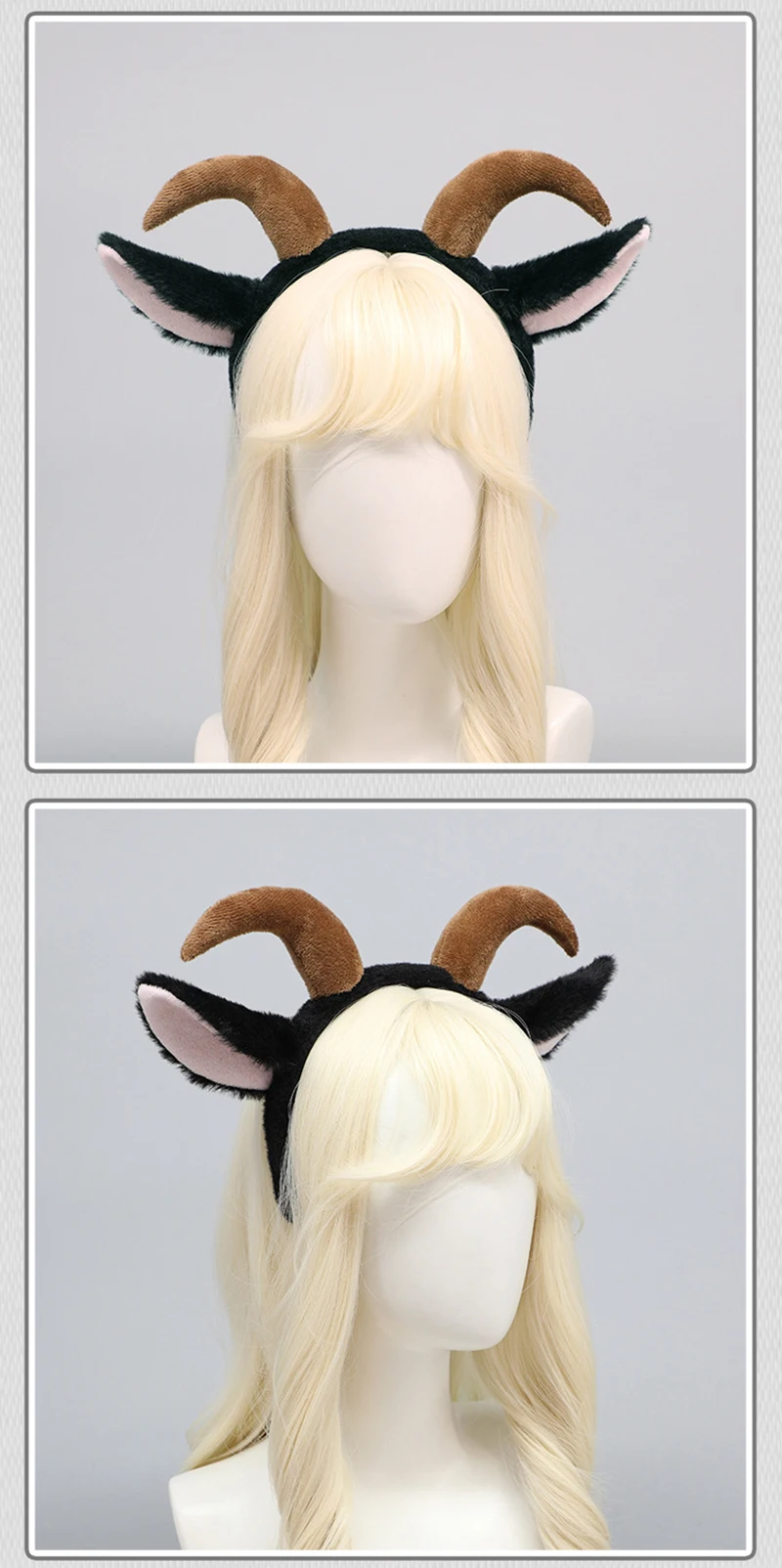 Niedliche Lolita Plüsch Langhorn-Lamm-Stirnbänder Cosplay Halloween Tierkostüm-Requisiten Ziegenohren Kopfschmuck Weihnachts-Fuchs-Haaraccessoires – Detail 11