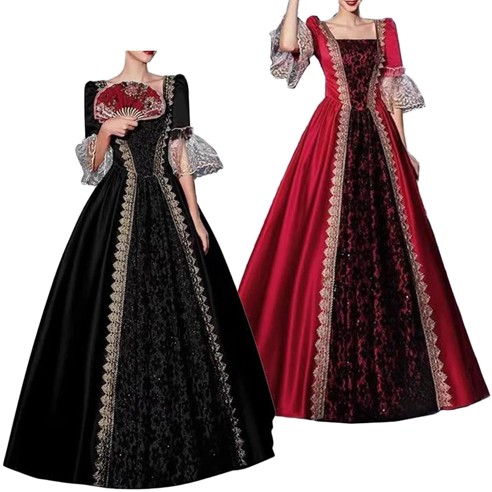 

Disguise Medieval Court Ladies Cosplay Retro Dress Victorian Lace Stitching Dress Women Roleplay Fancy Dress Up Party Outfits