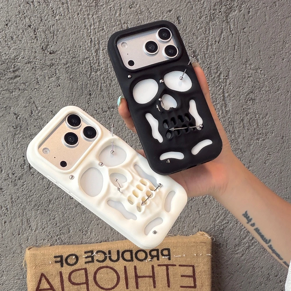 Für iPhone 18 17 16 15 12 13 14 Pro Max Modische Halloween 3D Hohlraum Wärmeableitende Totenkopf-Gesichts-Weichsilikonhülle Lustige Abdeckung – Detail 8