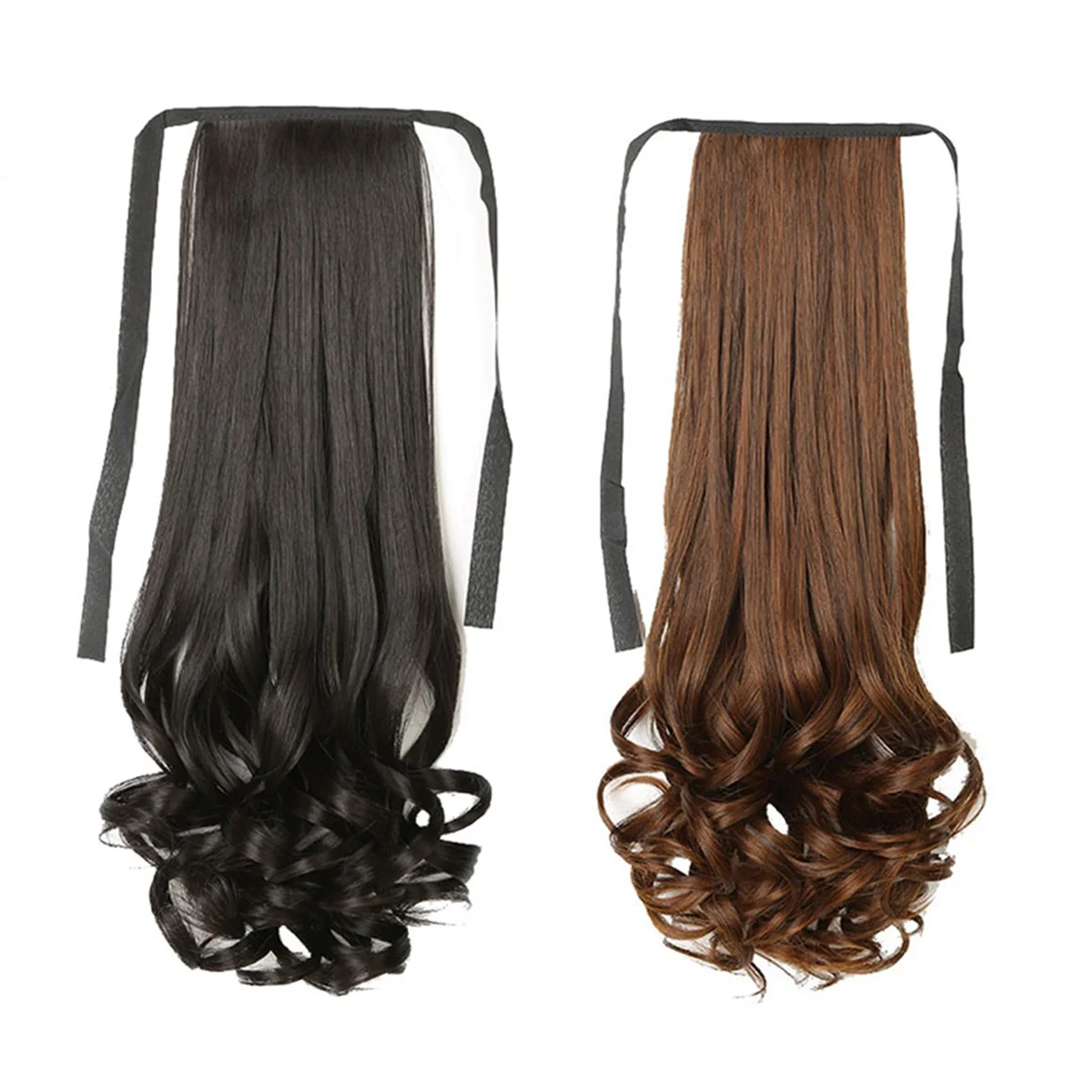 ABGN 58 cm femmes cheveux longs bouclés cravate perruque queue de cheval poire fleur Style grande perruque ondulée réaliste cheveux longs bouclés queue de cheval A