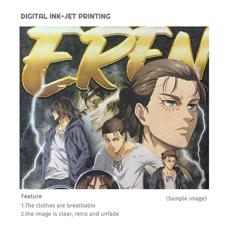 Eren Jaeger T-shirts Vintage Washed Anime T-Titan A-Attack T Shirt Manga Shingeki no Kyojin Levi Mikasa Short Sleeve Tops Tees