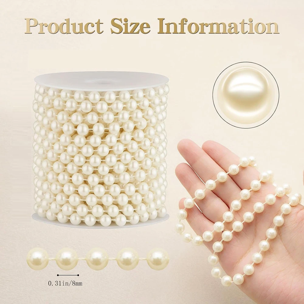 5 Yards Perlenkette aus Kunstperlen, Perlenkette für Bastelarbeiten, Perlenfischschnur für DIY-Blumendekorationen, Hochzeiten, Events und Partys – Detail 4