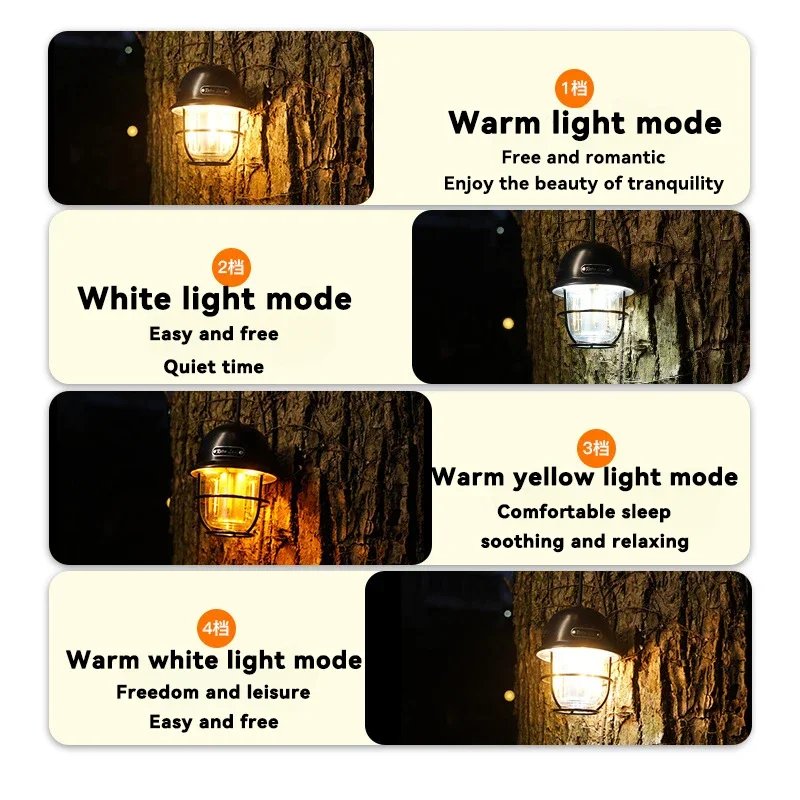 Led Campinglamp Retro Hangende Tentlamp Draagbare Traploze Dimmen Kampeerlamp Waterdichte Oplaadbare Noodlantaarn