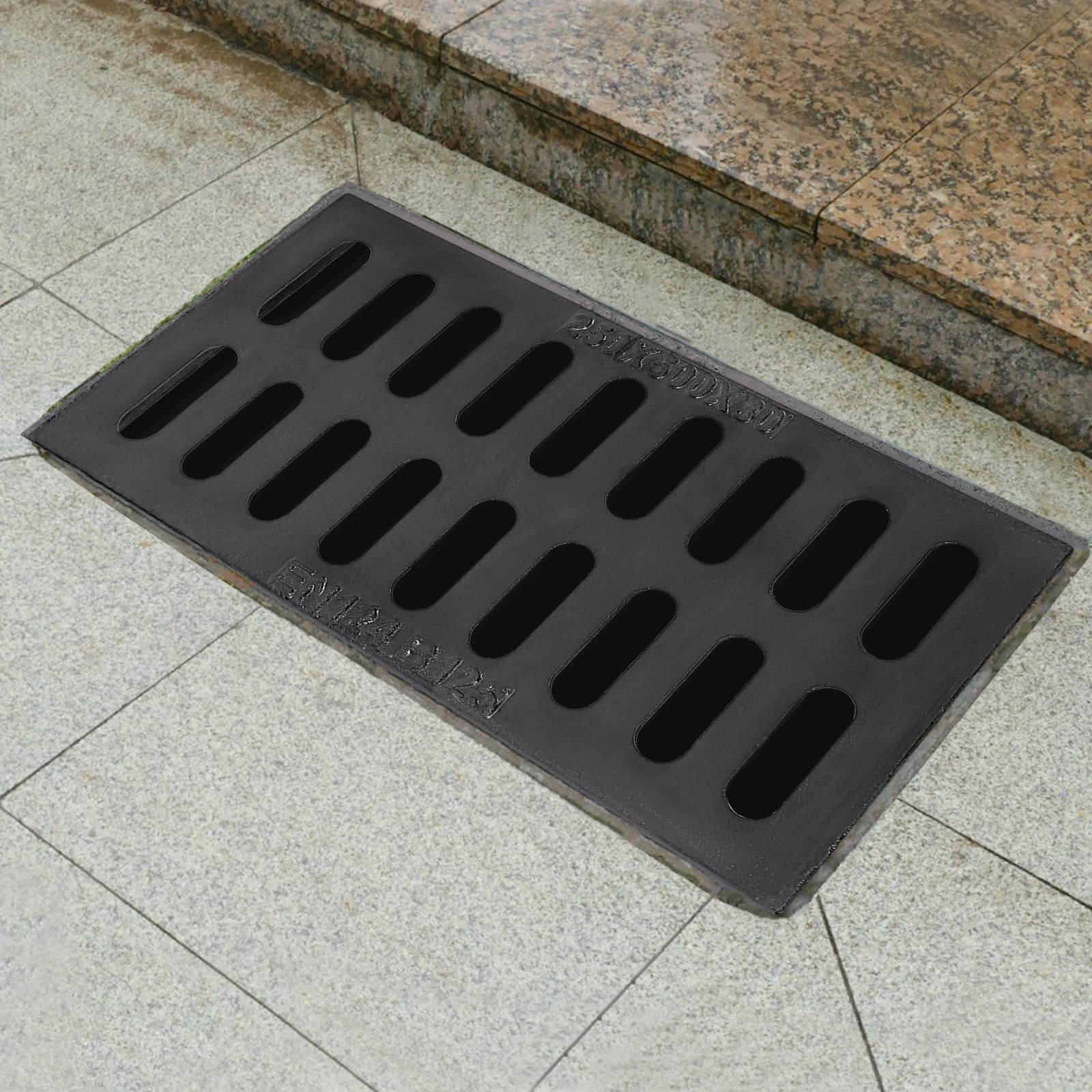 Black Rectangular Modern Ductile Cast Iron Outdoor Channel Drainage Cover, Drain Grate, Outdoor Sewer Cover