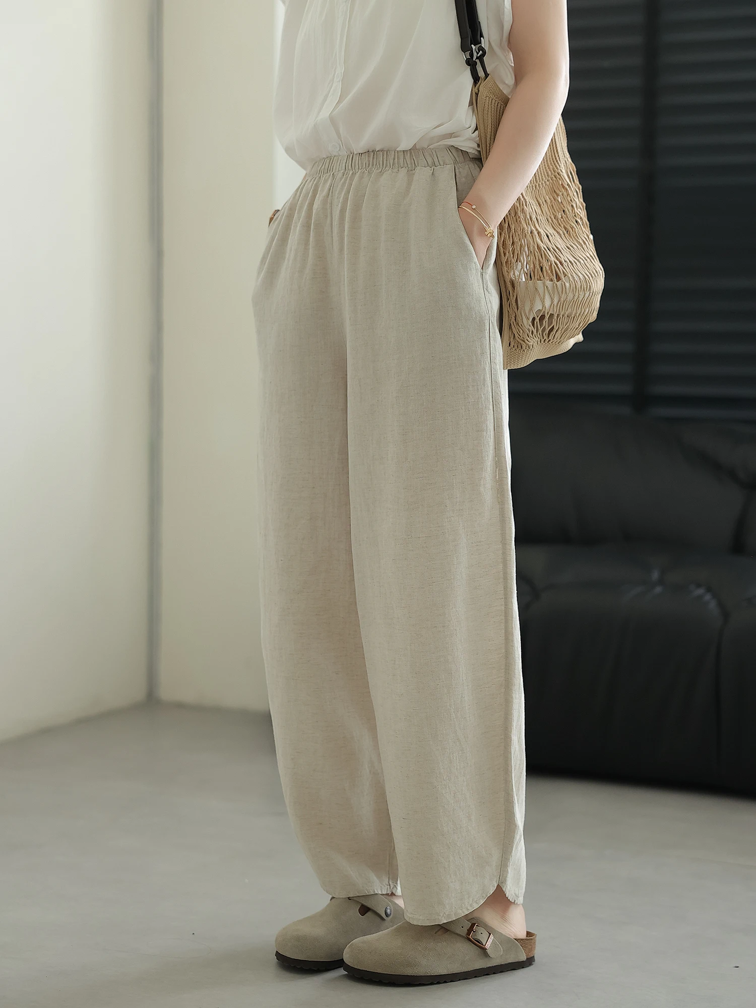 

Artistic High Waist Loose Fit Summer New Sle Linen Casual Pants Thin Straight Harlan Pants for Women Casual Wear