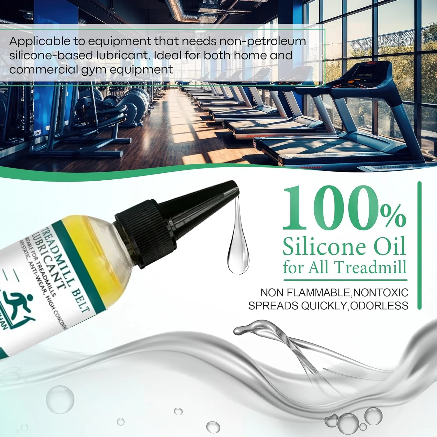 전문 런닝머신 유지보수 키트 - 벨트용 고점도 실리콘 윤활제, 마찰 및 소음 감소, 기계 수명 연장