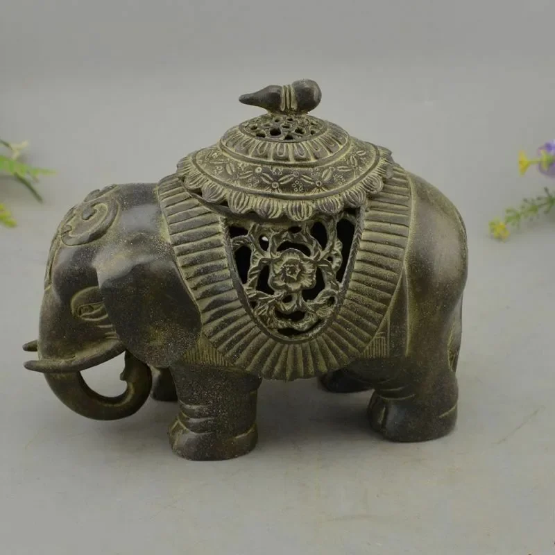 

Old Chinese Dynasty Palace Bronze Censer Elephant Statue Incense Burners wealth