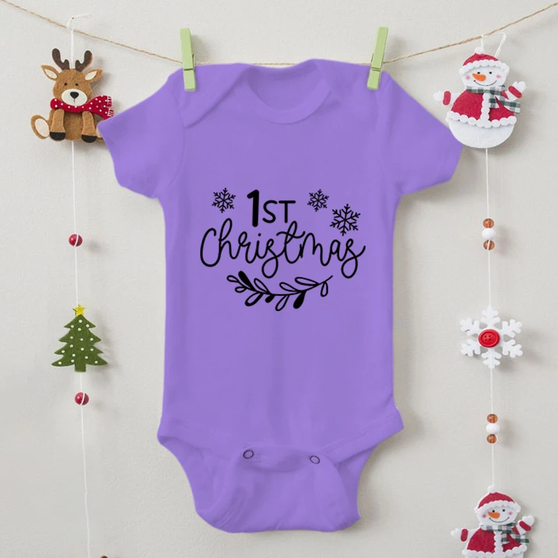 Babys-First-Christmas Funny Newborn Bodysuit Casual Fashion Short Sleeved Romper 100% Cotton Christmas Baby Boys Girls Jumpsuit