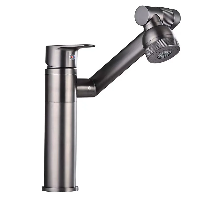 

Full copper gun gray basin bathroom cabinet hot and cold faucets, rotating washbasins, household pressurized faucets