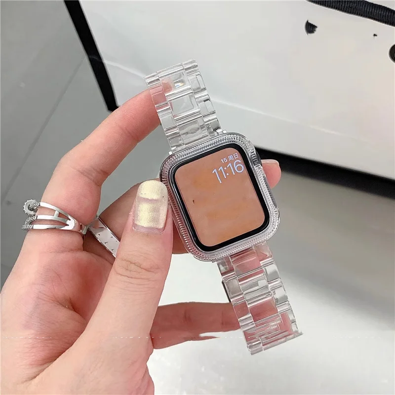 Candy Case+Strap For Apple Watch 41mm 45mm 38mm 40mm 42mm 44mm Resin Transparent Bracelet Band For Iwatch Series 8 7 SE 6 5 4 3