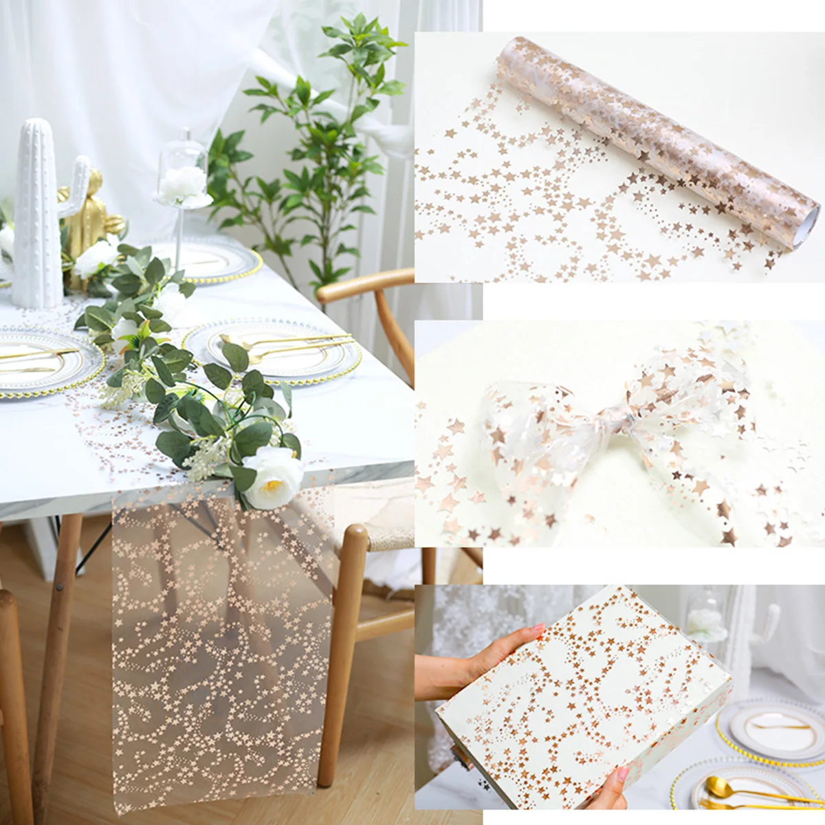 Golden Star Table Runner Decoration For Home Thin Dinning Tablecloth Goldfoil Mesh Rose Silver Sequin Wedding Table Decoration