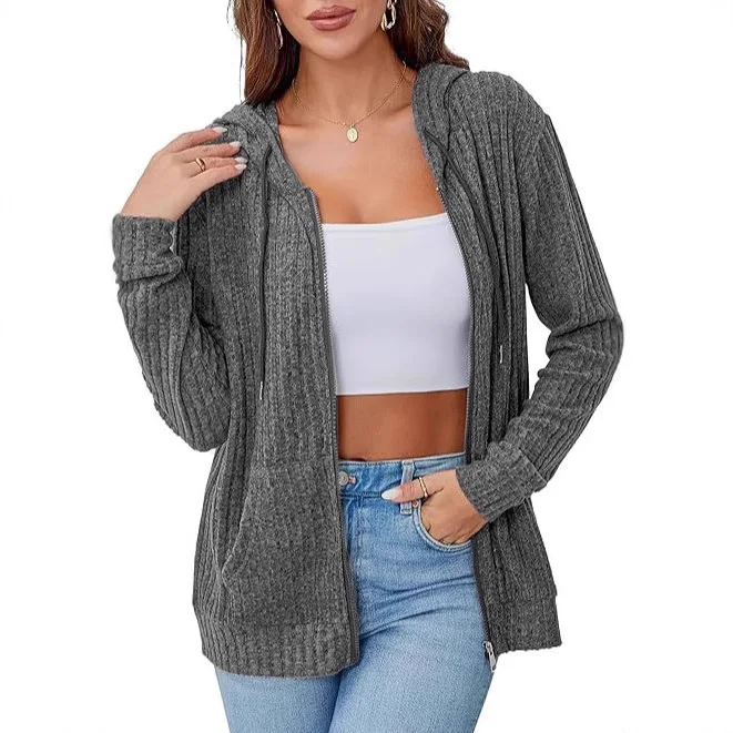 الخريف والشتاء سترة الموضة بأكمام طويلة 2025 المرأة الجديدة مقنعين محبوك حفرة قطاع معطف الفرو للنساء