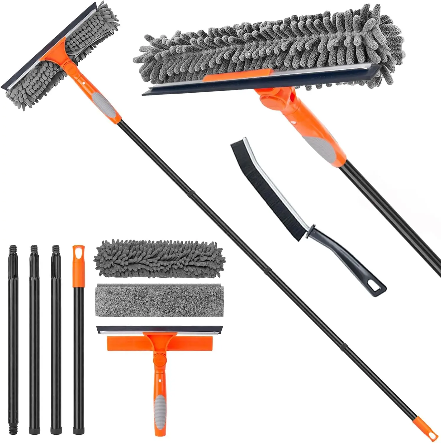 

Инструмент для мытья окон с удлинительной ручкой, комплект скребков 59,5 дюймов для чистки автомобильных стекол, душевых дверей, зеркал