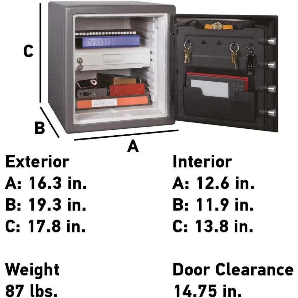 Cassaforte domestica con tastiera digitale: cassaforte in acciaio resistente all'acqua e al fuoco, capacità 1,23 piedi cubi, 17,8 x 16,3 pollici