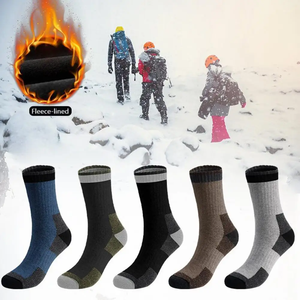 

Breathable Thermal Socks for Men Men Polyester-cotton Socks Men's Winter Fleece Lined Crew Socks 5 Pairs Color Block for Daily