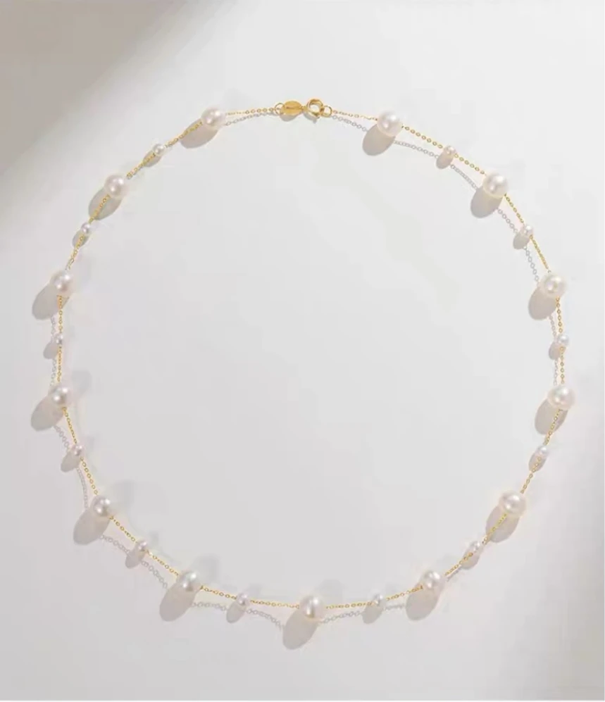 

Ожерелье с подвеской из настоящего золота 18 карат с натуральным пресноводным жемчугом для женщин, модный бутик ювелирных изделий AU750, подарок DC1026