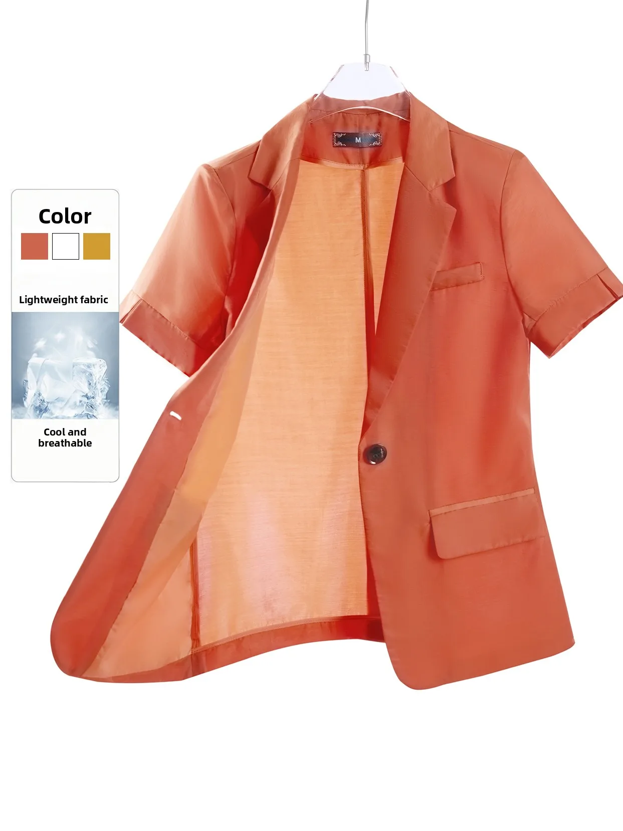 Yellow Women's Slim Fit Suit Jacket Commute Style Fashionable Short Sleeve Nylon Material Button Closure Classic Collar
