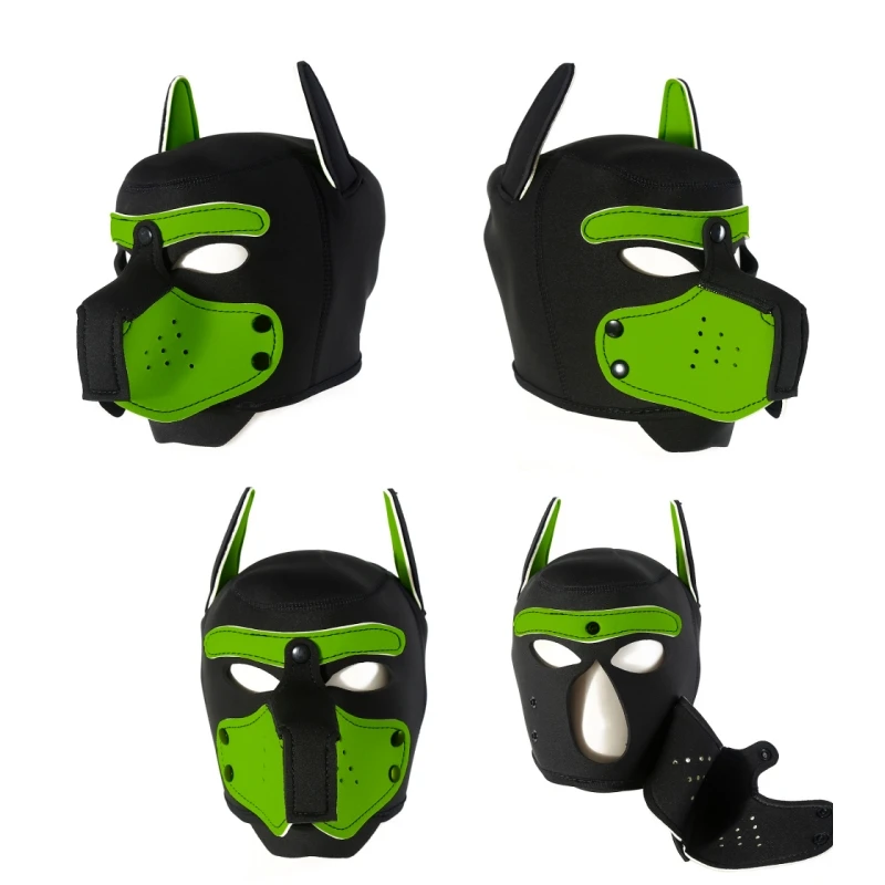 New 10 Colors Puppy Cosplay Costumes Padded Rubber Full Head Hood Mask Collar With Ears For Couples Dog Role Play Games