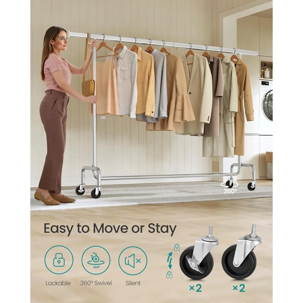 

Clothes Rack with Wheels, Heavy-Duty Garment Rack with Extendable Hanging Rod, 243 lb Load Capacity