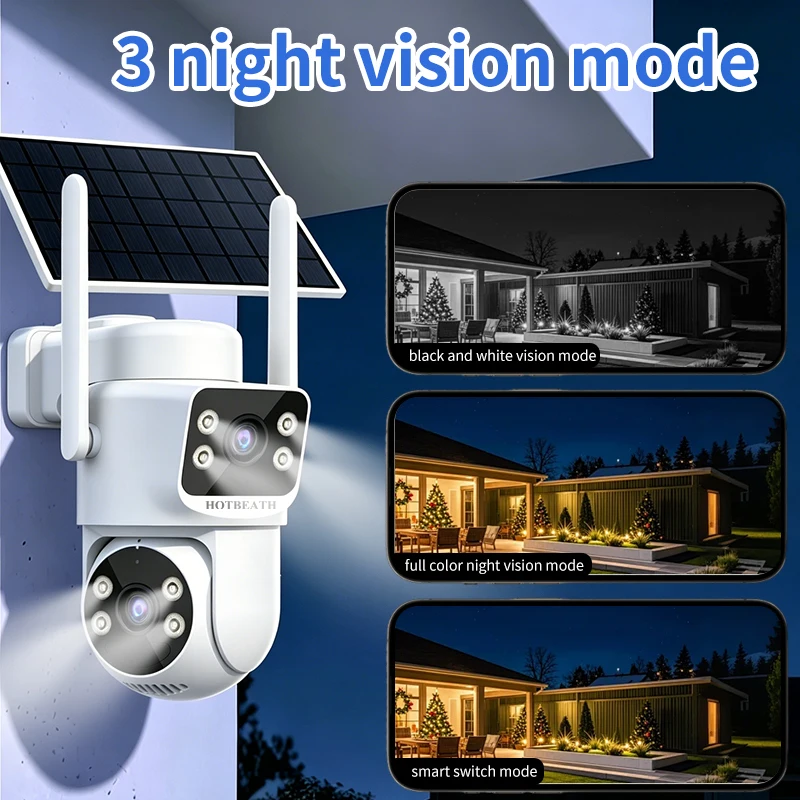 CCTV Camera Outdoor Night Vision Set 4 Channel Connect Cell Phone Camera WiFi Dual-Lens, Yoosee Dual, Solar-Powered Camera