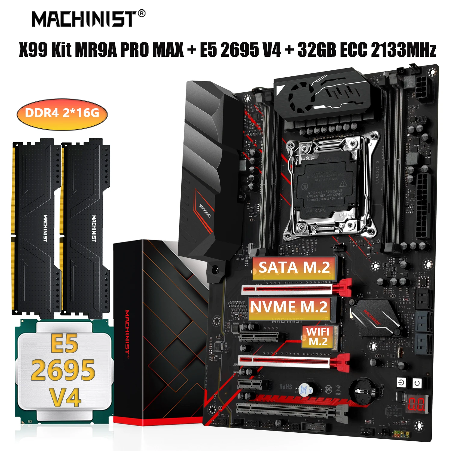 

Комплект материнской платы MACHINIST X99 MR9A PRO MAX с Intel Xeon E5 2695 V4 DDR4 32 ГБ 2133 МГц, четырехканальная оперативная память M.2 NVME для настольных ПК