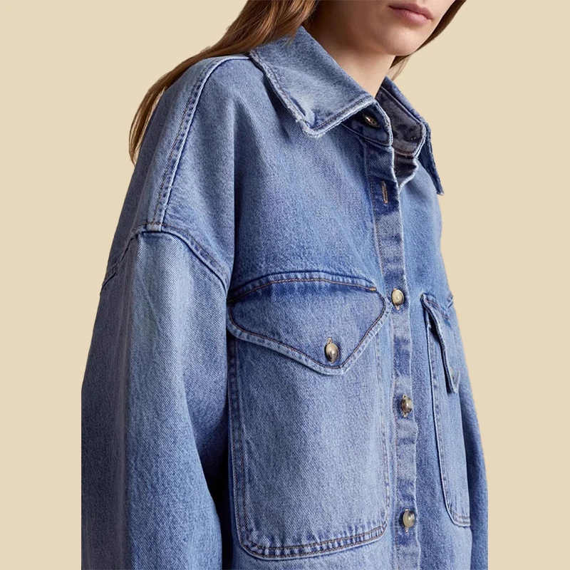 Kh@ite 24AW Women\'s Street Casual Denim Jacket Loose Straight Simple Old Vintage Short Jacket Multibag Denim Suit Y2k Women