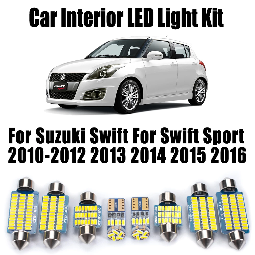 

9 шт. комплект ламп Canbus для номерного знака для Suzuki Swift для Swift Sport 2010-2013 2014 2015 2016 автомобильный светодиодный внутренний купольный светильник для чтения