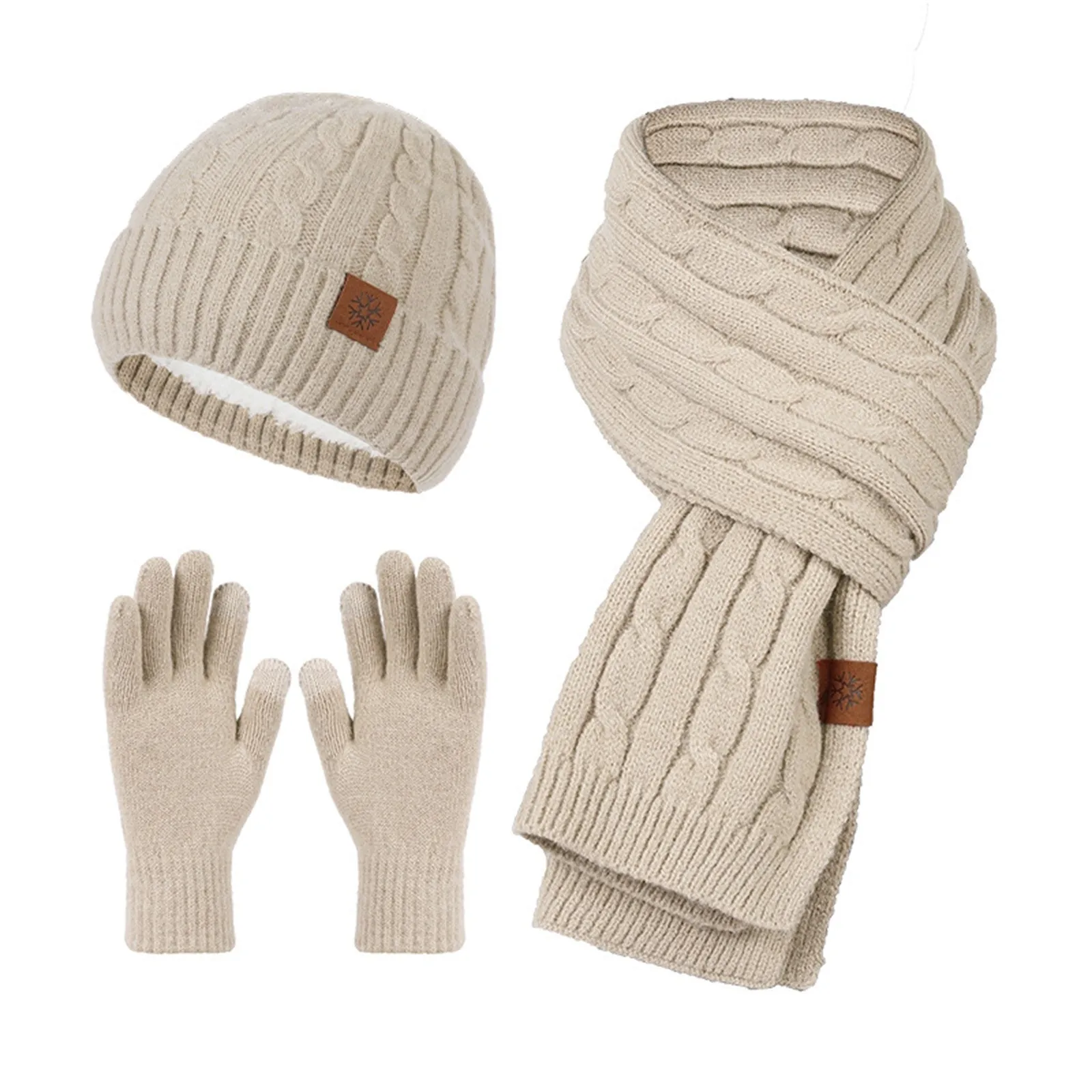 New Knitted Hat Scarf Gloves Women's Fleece Cold Proof Warm Keeping Three Piece Set Scarf Hat Gloves Organizer