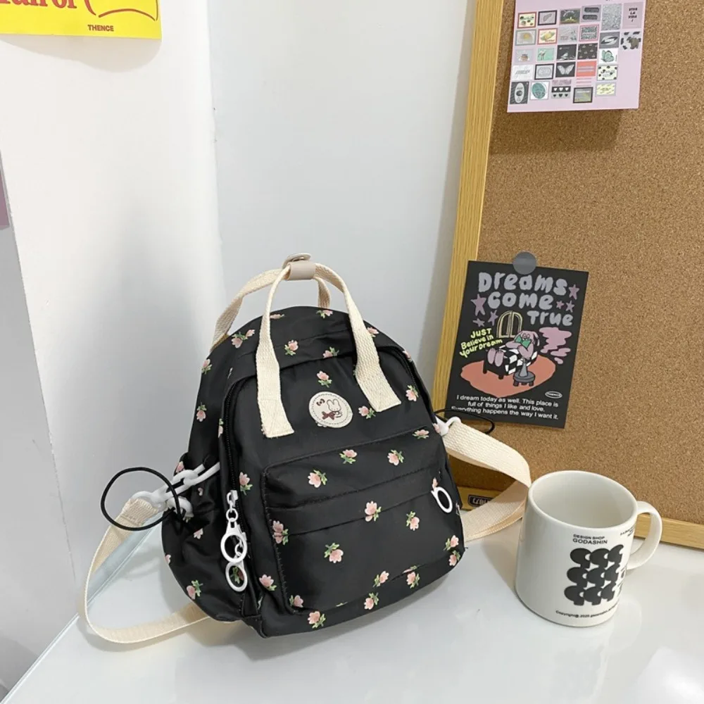 Flower Printed Mini Backpack Large Capacity Shoulder Bag Women\'s Handbag Small Schoolbag Outdoor Travel Portable Zipper Bag