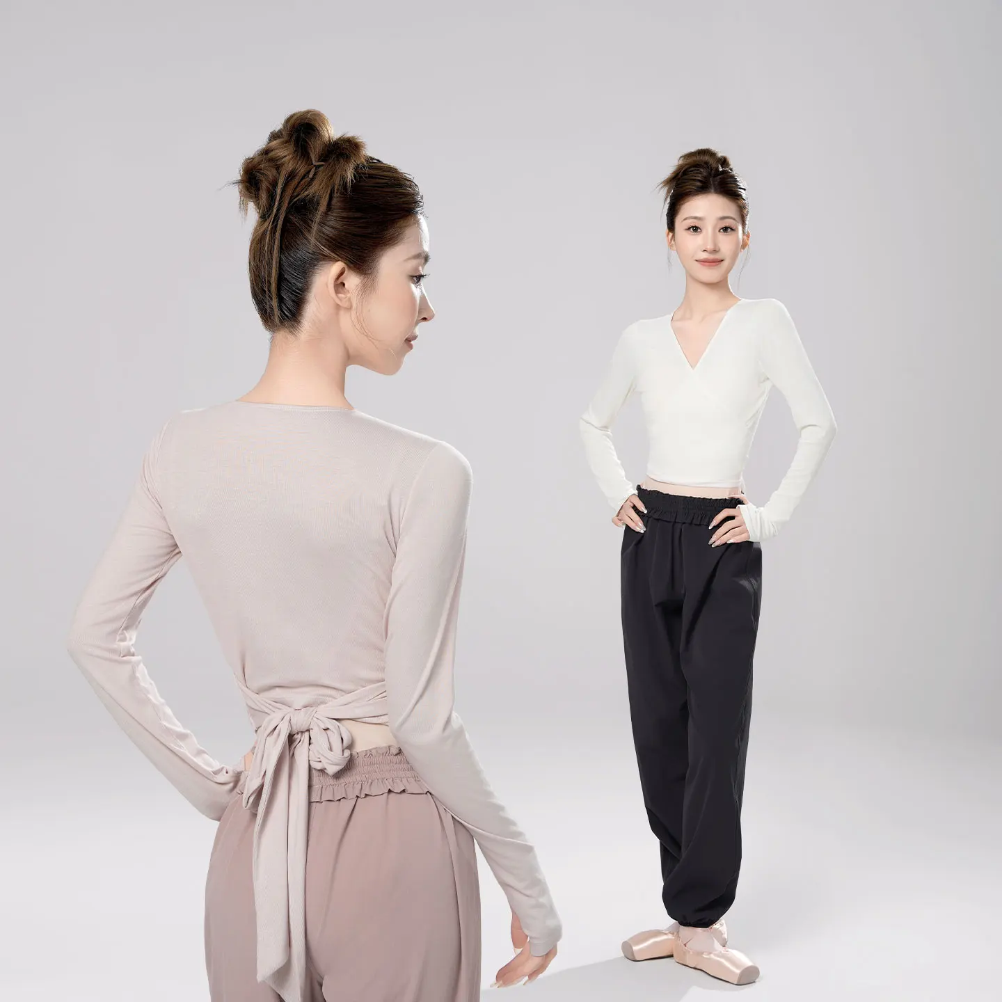 Woman Ballet Tops Ballet Jacket Dance Wrap Top Knitted V Neck Long Sleeve Dance Shirt Bandage Training Dance Tops Dance Costumes