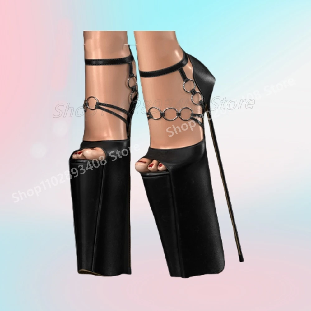 

Solid Metal Round Rings Design Sandals Hollow Peep Toe Stiletto High Heel Dance Party Sexy Women Shoes 2025 Summer Para Mujere
