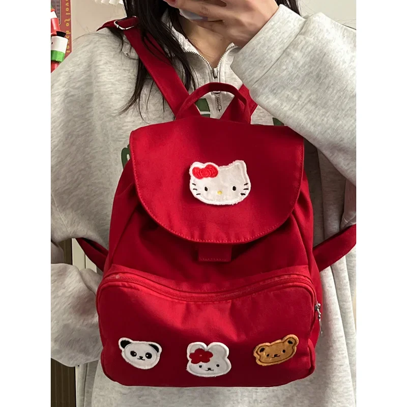 Sanurgente-Cartable étudiant Hello Kitty, sac à dos étudiant, léger, grande capacité, dessin animé, nouveau