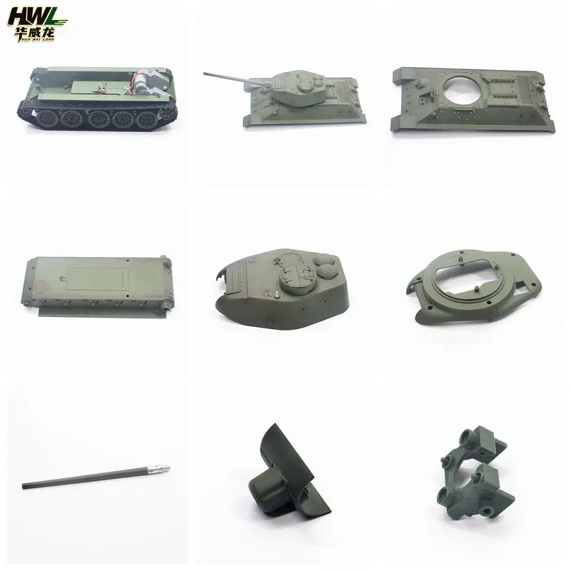 Henglong Tank Accessories 3909 Soviet T34/85 Plastic Vehicle Chassis, Surface, Turret Assembly, Telescopic Gun Tube Component