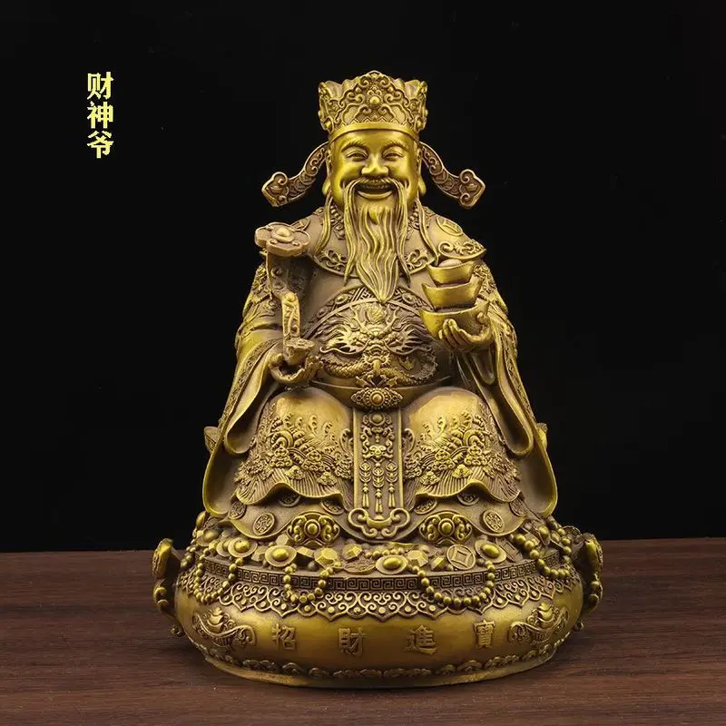 Pure copper God of Wealth statue ingot and scepter, brass God of Wealth Fan Li bronze statue all-copper seated God Wealth